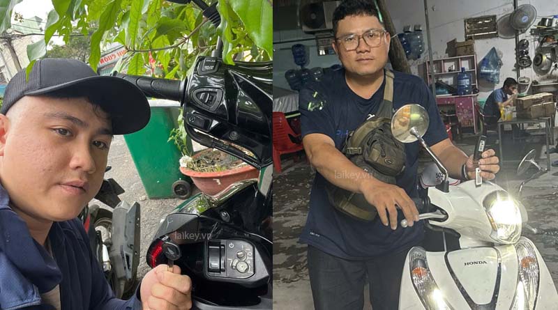 Thợ khóa đánh giá điểm tiếp xúc giữa khóa chống trộm và bánh xe nhằm xác định nguyên nhân gây kẹt. Hình ảnh minh họa và không bao gồm thao tác mở.
