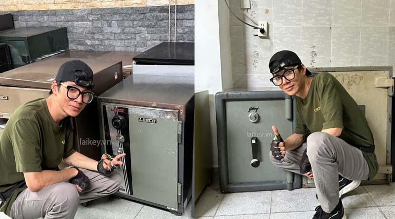 Kỹ thuật viên quan sát vị trí đặt két sắt để xác định nguyên nhân nhập mã đúng nhưng không mở được. Hình ảnh minh họa và không bao gồm thao tác mở.