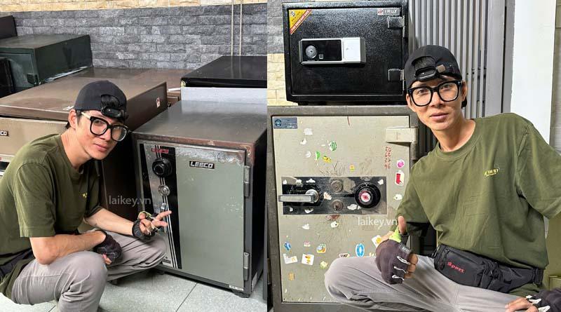 Hình ảnh minh họa đánh giá tổng thể tình trạng két sắt, không bao gồm thao tác mở.