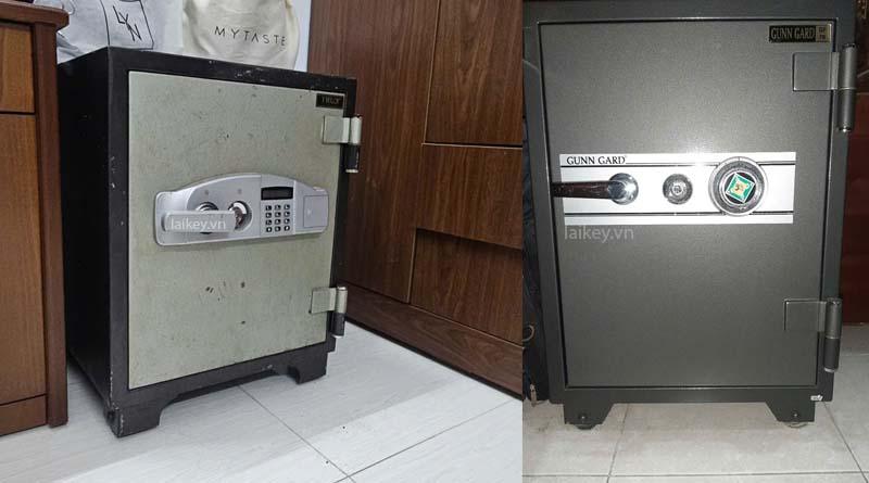 Kỹ thuật viên kiểm tra tiếp điểm bàn phím két sắt không mở dù nhập mã chính xác. Hình ảnh minh họa và không bao gồm thao tác mở.