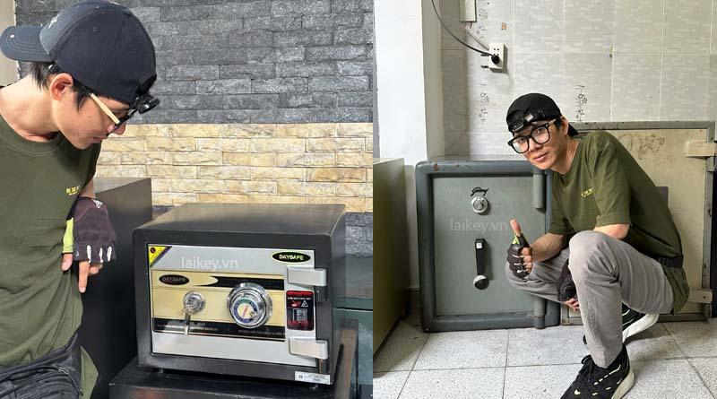 Thợ khóa tư vấn nguyên nhân két mini không mở và hướng kiểm tra an toàn. Hình ảnh minh họa và không bao gồm thao tác mở.